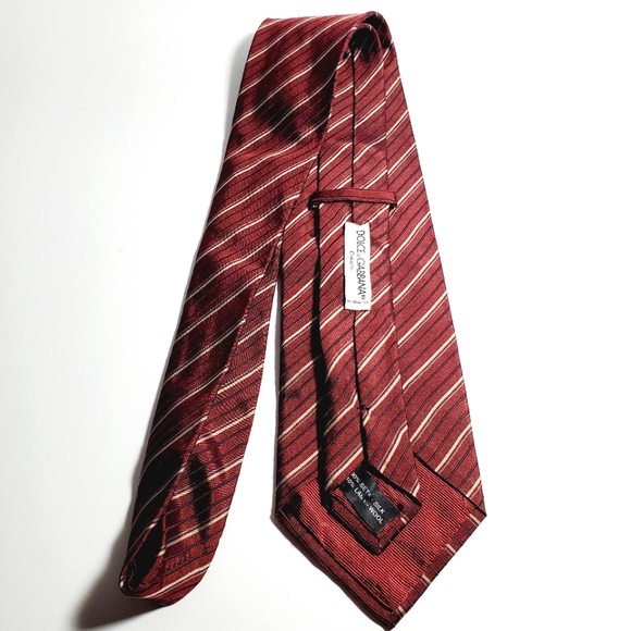 Dolce & Gabbana Necktie Burgundy Stripe Pattern Silk / Wool Blend Neck Tie - Picture 5 of 5